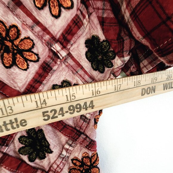 Vtg Embroidered Tie Dye Plaid Empire Waist Short Sleeve Maxi Dress Sz S Boho Y2K - Picture 12 of 16